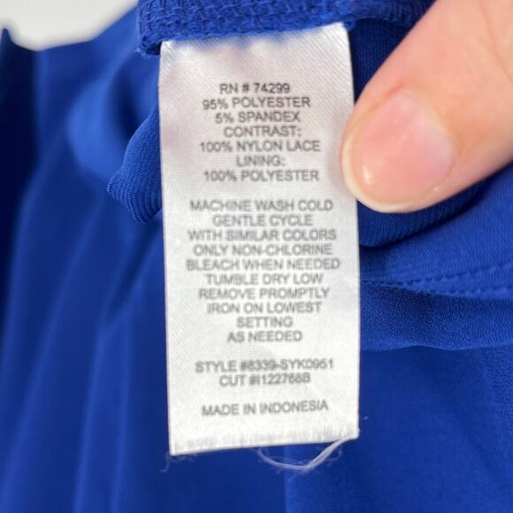 Enfocus Studio Y2K Bandage Dress Sz 8 Royal Blue Lace Babydoll Deep V Coquette - Picture 9 of 11